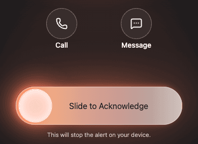 The incoming beep: Call and Message buttons above Slide to Acknowledge